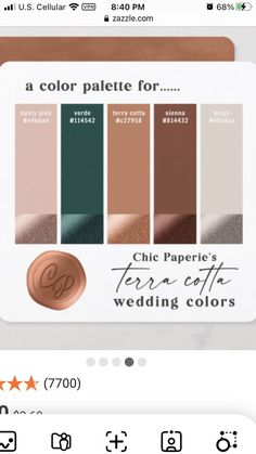 the color palette for chic paper's wedding colors is shown in this screenshot