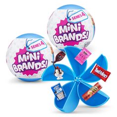 two lollipop candies with the words mini brands on them