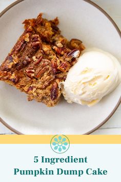 a white plate topped with cake and ice cream