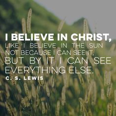 grass with the words i believe in christ, like i believe in the sun not because i can see it, but by it can see everything else