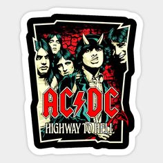 ac dc highway to hell sticker on the back of a white and black background