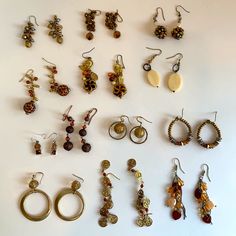 13 Pair Of Fun Earrings. Most Mew Never Worn All In Perfect Condition From A Smoke Free Home Lots Of Earrings, Xmas List, Brown Jewelry, Bronze Earrings, Christmas Inspo, Fun Color, Fun Earrings, Golden Brown, Earrings Gold