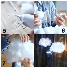 four pictures showing how to make foam clouds