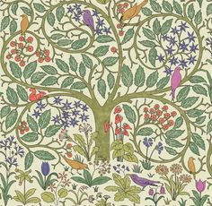 an intricately decorated tree with birds and flowers