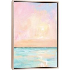 an abstract painting with pink, blue and yellow colors on the ocean wall art print