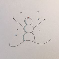 a drawing of a snowman with skis on it