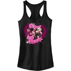 Get in the Valentine's Day mood with this officially licensed Juniors' Black Bratz Not Your Sweet Heart Racerback Tank Top! Featuring the original Bratz gang Cloe, Jade, Sasha, and Yasmin with the words "Not Your Sweet Heart." You are sure to attract all the Bratz fans and maybe even snag a cute Valentine! Dress in style this season with this new graphic tank top! Bratz Clothing, Bratz T Shirt, Bratz Pretty N Punk, Bratz Tank Top, Bratz Merchandise, Top Fabric, Black Tank Tops