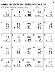 the mixed addition and subtraction worksheet for numbers 1 - 5, including one