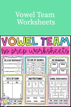 the vouel team worksheet is shown in pink and blue