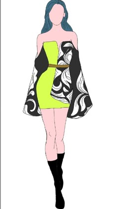 a drawing of a woman in a yellow and black dress