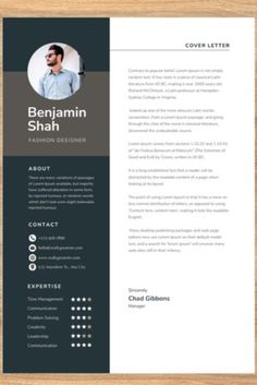 a professional resume template with an image on the front and back cover, in dark colors