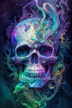 Skull Wallpaper Backgrounds, Colorful Skull Art, Day Of The Dead Artwork, Alien Artwork, Dark Fantasy Artwork