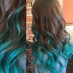 Image result for teal roots brown hair Multicolour Hair, Teal Hair Highlights, Teal Ombre Hair, Teal Hair Color, Brown Ombre Hair Color, Brown Ombre Hair, Teal Hair