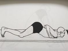 a drawing of a woman laying down on a mat with her leg up in the air