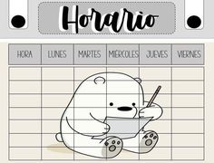 a drawing of a bear sitting on top of a table with the words horrio written