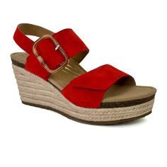 Aetrex Ashley Wedge Sandal (Women) - Poppy Suede Sandals - Heel/Wedge - The Heel Shoe Fitters Aetrex Shoes, Leather Wedges, Wedge Boots, Wedge Sandal