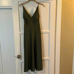 Jenny Yoo- Olive Green Satin Dress. Like New Condition Olive Green Satin Dress, Midi Satin Dress, Green Satin Dress, Jenny Yoo, Green Satin, Satin Dress, Satin Dresses, Olive Green, Size 4