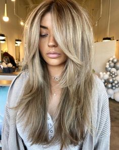 Long Bottleneck Bangs and Step Layers Long Layered Haircuts With Bangs, Bottleneck Bangs, Free Hairstyles, Multi Dimensional, Long Blonde