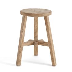 a wooden stool on a white background