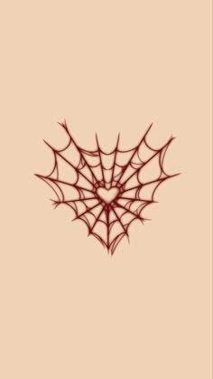 a spider's web is shown in the shape of a heart on a beige background