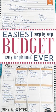 an image of a planner with the words easy step by step budget