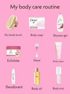 Credits unknown!🎀 Clean Body Care Products, Dove Body Care Routine, Dove Body Products, Morning Body Care Routine, Body Care List, Smooth Skin Body Routine, Bodycare Products List, Weekly Body Care Routine, Body Care Routine Steps List