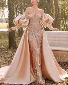 Long Sleeve Prom Dress Mermaid, Gold Prom Dresses Long, Party Gowns Evening, Dream Building, Exquisite Dresses, Gold Prom Dresses, Journal Books, Mermaid Evening Gown