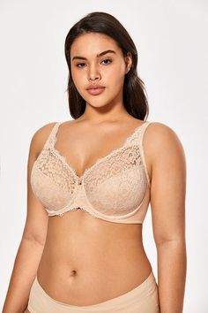 Lace Push-up Bra With Medium Bust Support, Fitted Lace Bra With Medium Bust Support, Full Cup Lace Bra With Lace Closure, Feminine Beige Bra With Medium Bust Support, Lace Push-up Nursing Bra With Medium Support, Underwire Nursing Bra With Lace Trim, Seamless Full Coverage Lace Bra, Beige Lace Underwire Bra, Feminine Full Coverage Bra With Lace Trim