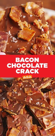 bacon chocolate cracker bars stacked on top of each other with the title above it