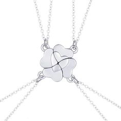 PRICES MAY VARY. 💕Best Friend Necklace💕Best friend is just like the stars, you don't always see them but you know that they are always there. Side by side or miles apart never feel that you are alone as we are always stick together in our heart. 💕Magnetic BFF Necklace💕Our friendship necklace set includes 4 matching heart pendant spread like romantic lucky clover style. Magnetic attraction turn the each piece of leaf stay complete together as a clover while girls wearing them and getting clos 4 Piece Friendship Necklace, Matching Necklaces For Best Friends, Friendship Necklaces For 4, Necklaces For Best Friends, Four Best Friends, 4 Best Friends, Silver Clothing, Bff Necklace, Gold Clothing