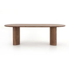 an oval wooden table on a white background