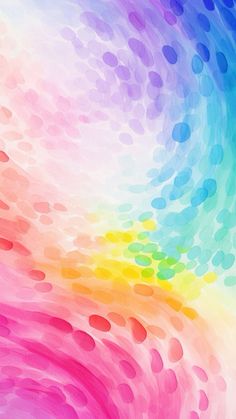 an abstract painting with lots of dots on the bottom and rainbow colors in the middle