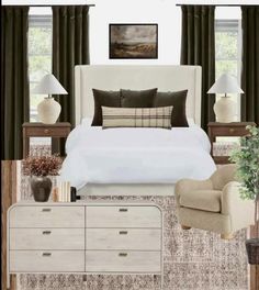 the bedroom is decorated in neutral colors