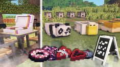 an image of some animals that are in the minecraft house and on the table