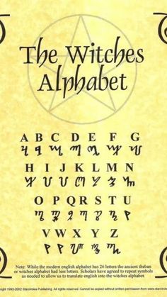 the witches alphabet is shown in black and white