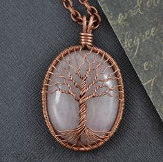 Rose Quartz Necklace Copper Tree Of Life Pendant Artisan Handmade Stone Necklace | eBay Handmade Spiritual Necklaces For Gifts, Tree Of Life Pendant Necklace As Gift, Artisan Necklace With Decorative Details As Gift, Tree Of Life Necklace For Gift, Unique Tree Of Life Jewelry Gift, Artisan Decorative Necklaces For Gifts, Artisan Decorative Necklace For Gifting, Artisan Decorative Necklace For Gifts, Artisan Decorative Necklace For Gift