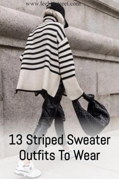 https://www.lechicstreet.com/the-striped-sweater-13-striped-sweater-outfits-to-wear/ Converse Sneakers Outfit, Skirts Leather, Striped Sweater Outfit, Classic Sweaters, Golden Goose Outfit, Sneakers Outfit Casual, Winter Sweater Outfits, Sneaker Outfits, Dad Sneakers