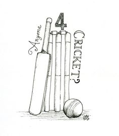 a drawing of a cricket bat and ball with the number four on it