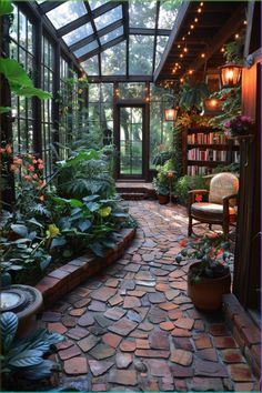 a room filled with lots of plants and lights