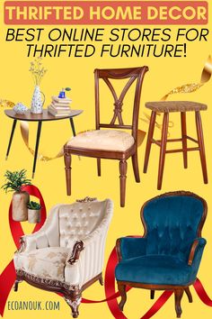 an advertisement for the furniture store with chairs and tables in different colors, sizes and styles