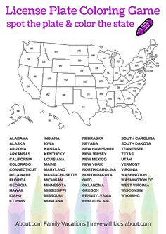 a map of the united states with names and colors for kids to color on it