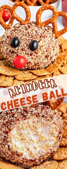 reindeer cheese ball recipe with pretzels and pretzels on the side for christmas