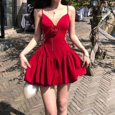 KYLETHOMASW - Red Sexy Elegant Dresses Women Black Coquette Aesthetic One Piece Bodycone Mini Sleeveless Short Dress Y2k Sweet Dress 1Measurement In CM size Bust(cm) Waist(cm) Body Length(cm) S 78 64 76.5 M 82 68 78 L 86 72 79.5 Black Coquette Aesthetic, Tie Flowers, Black Coquette, Clubwear Outfits, Sweet Dresses, Coquette Style, Dress Y2k, Sleeveless Short Dress, Backless Mini Dress