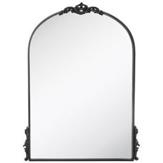 an ornate black mirror on a white background