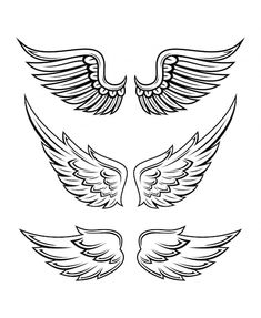 four different types of wings in black and white