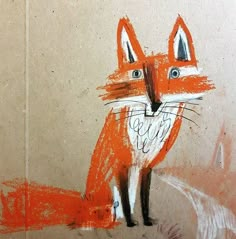 an orange and white drawing of a fox