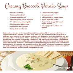 the recipe for creamy broccoli potato soup is shown on a plate with crackers