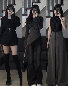 Korean Casual Outfits, Women In Black, Looks Street Style, Asian Outfits, Modest Fashion Outfits