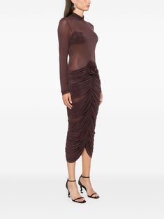 Magda Butrym Sheer high-neck Midi Dress  - Farfetch High Neck Midi Dress, Sheer Clothing, Purple Midi Dress, Jersey Skirt, Magda Butrym, City Dress, Dress Purple, Summer Beach Wear, Exclusive Fashion