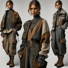 young woman wearing a modern streetwear outfit inspired by ancient Viking clothing, adapted for the 21st century. Modern Explorer Outfit, Viking Clothes Aesthetic, Alternative Fantasy Clothing, Explorer Outfit Women, Viking Fashion Modern Women, Modern Fantasy Clothing Casual, Adventurer Outfit Aesthetic, Medieval Casual Clothes, Solar Punk Aesthetic Outfits